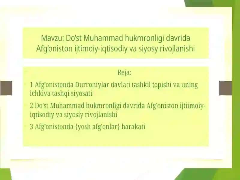 Dust Muxammadhukmronligidavrida Afgʻonistonning ijtimoiy-iqtisodiy siyosiy rivojlanishi 2