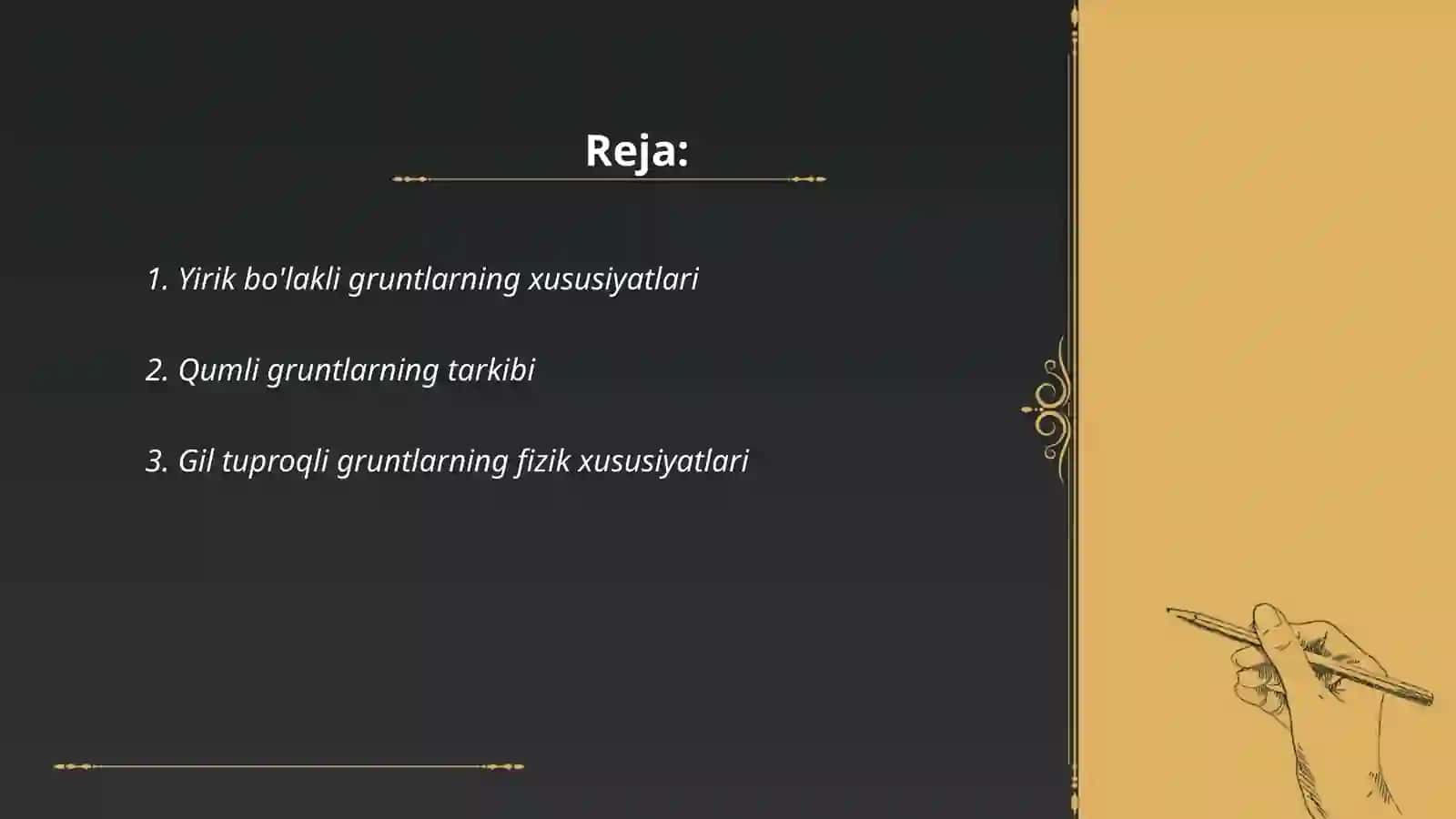 Yirik bo'lakli qumli va gil tuproqli gruntlar 2