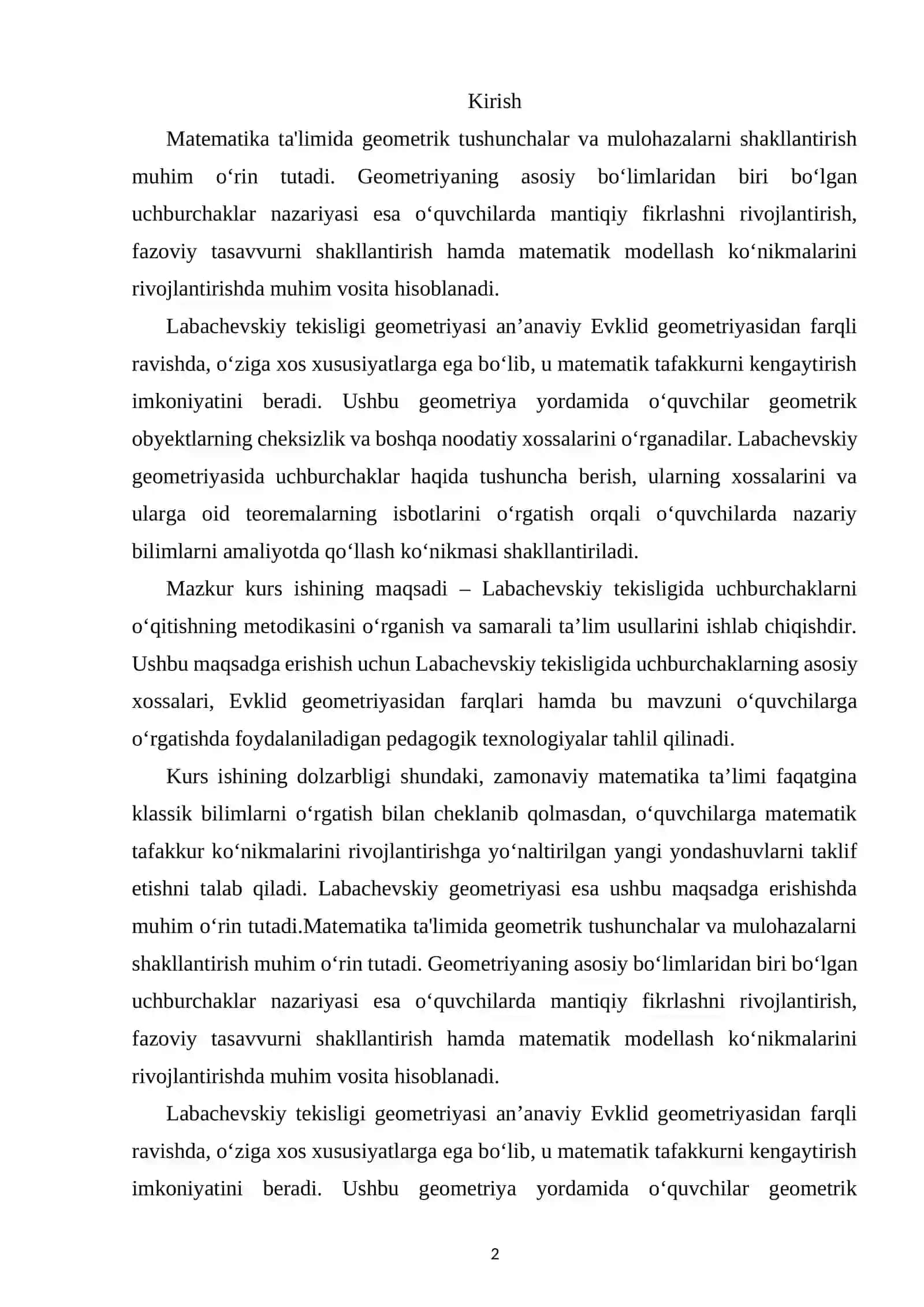 BOB.LABACHEVSKIY TEKISLIGIDA UCHBURCHAKLARNI O'QITISH METODIKASI 2