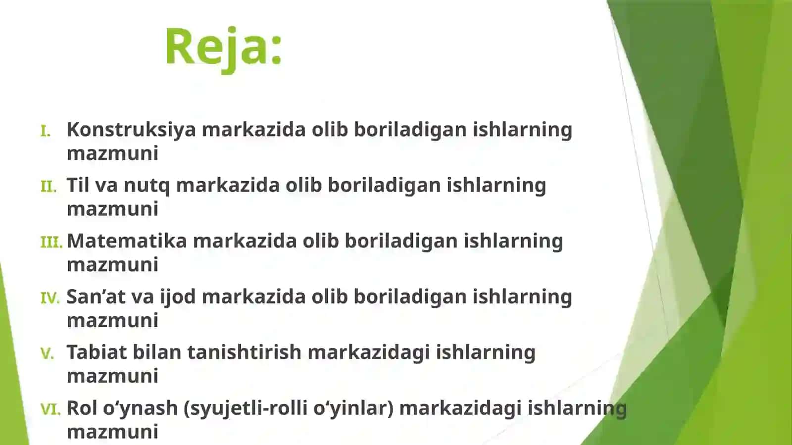 MAKTABGACHA TA’LIMDA MARKAZLARDA OLIB BORILADIGAN ISHLARNING MAZMUNI 2