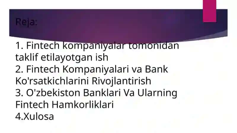 Fentej kompaniyalar tomonidan taklif etilayotgan ish va innovatsiyalarning o'ziga xos xususiyatlarini taxlil qilish 2
