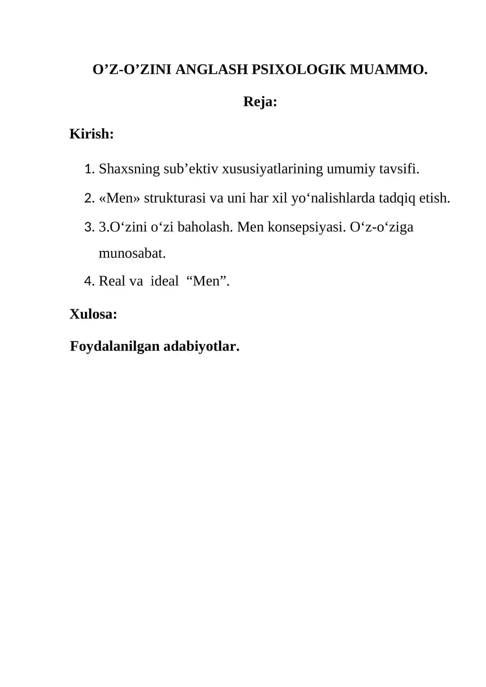 O’Z-O’ZINI ANGLASH PSIXOLOGIK MUAMMO 2