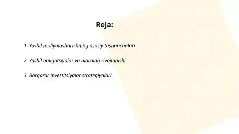 Yashil moliyalashtirishning asosiy tushunchalari 2