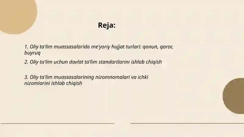 Oliy ta'limda me'yoriy hujjat turlari ularni ishlab chiqish 2
