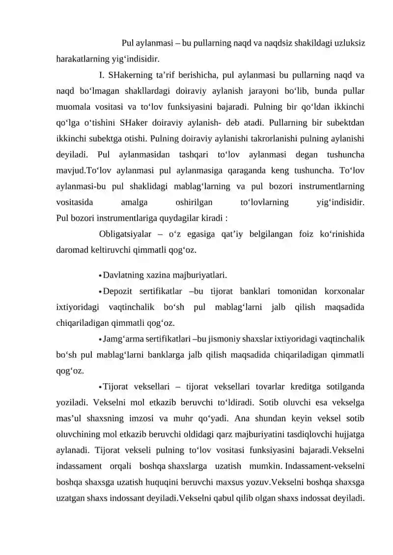 Pul aylanmasi va uning tarkibi 2