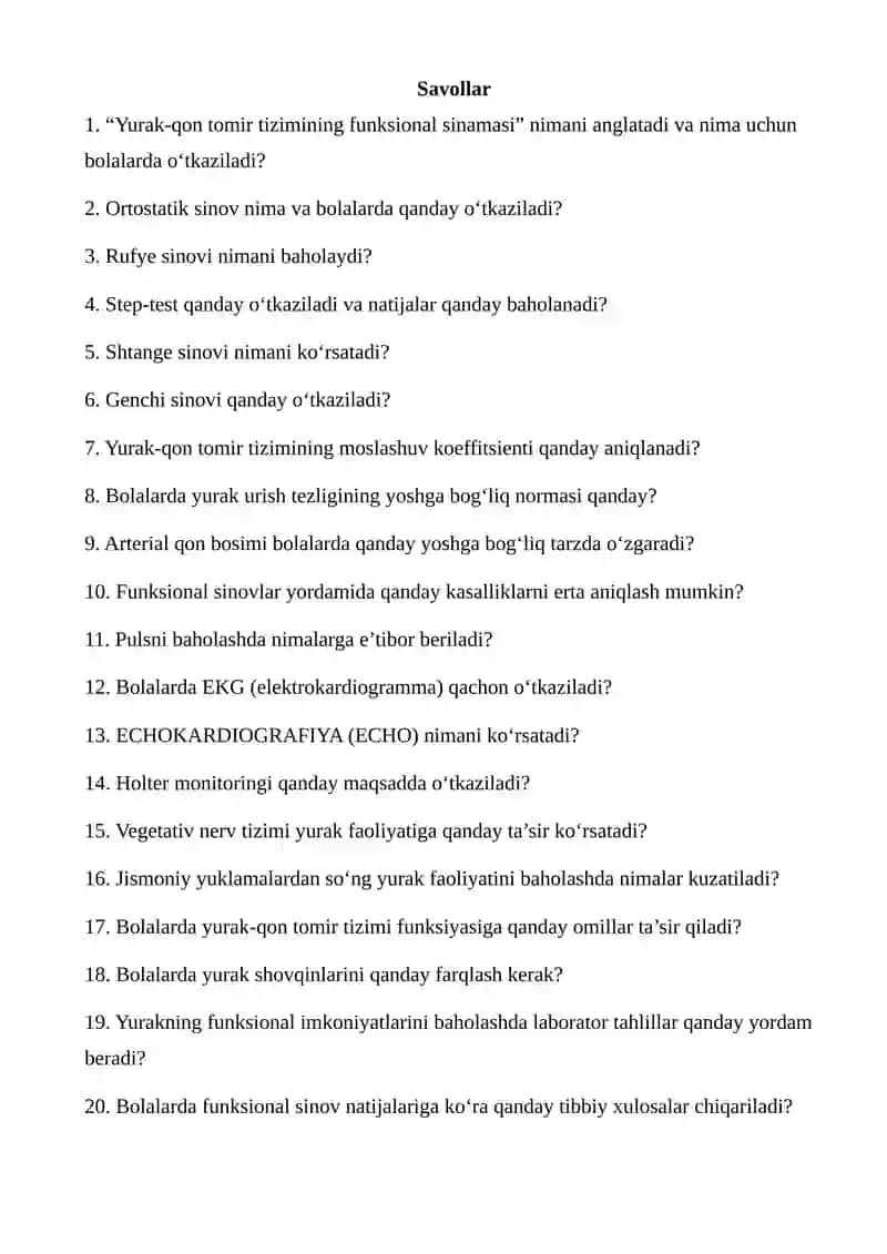 Yurak-qon tomir tizimining funksional sinamalari va ularni bolalarda baholash 2