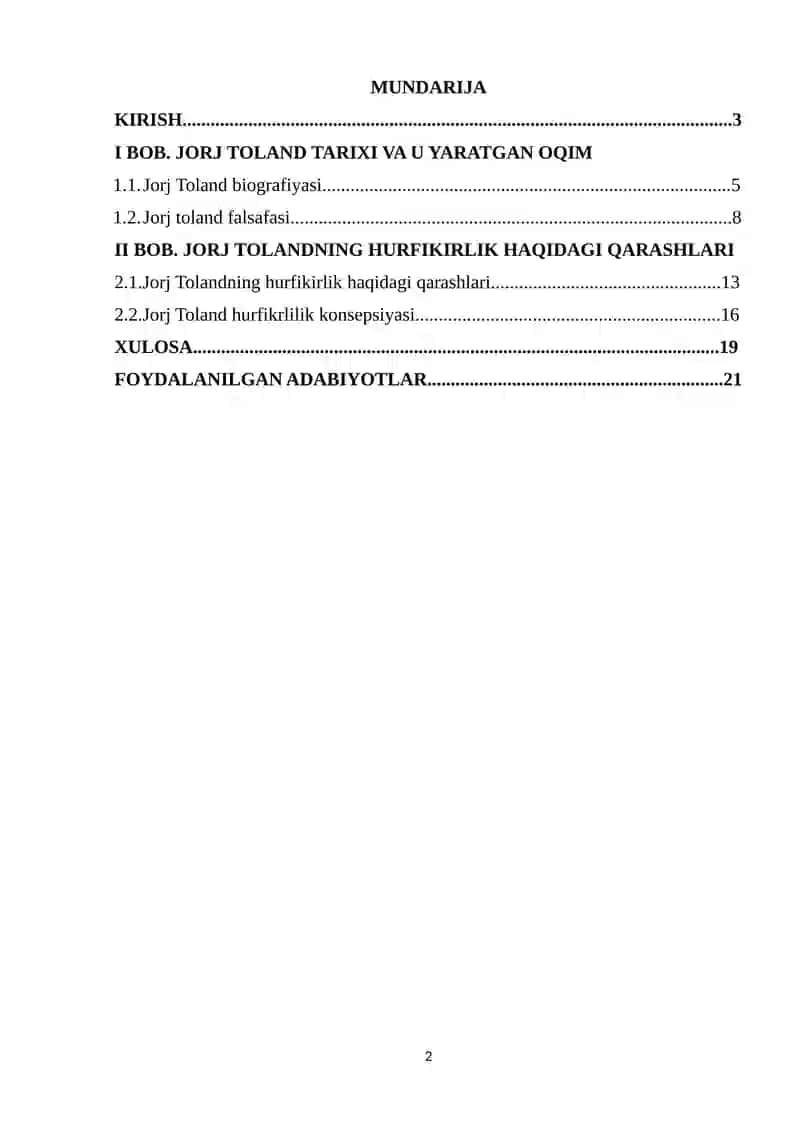 Jorj Tolandning hurfikirlik haqidagi qarashlari 2