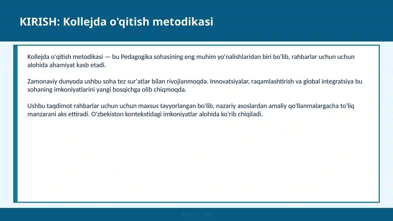 Kollejda o'qitish metodikasi 2