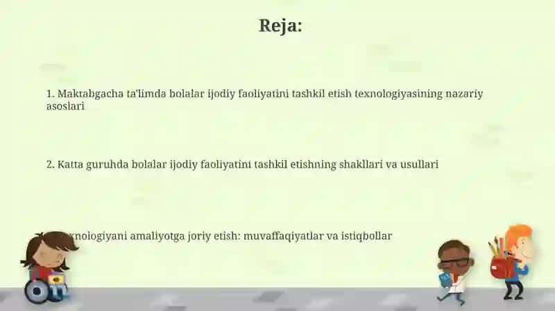 Maktabgacha taʼlimda bolalarni ijodiy faoliyatini tashkil qilish texnalogiyasi (kotta guruh) 2