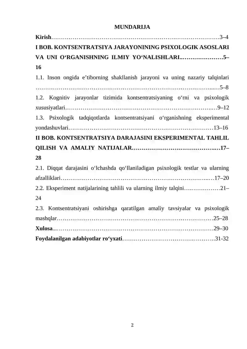 Diqqat kontsentratsiyasini eksperimental o'rganish 2