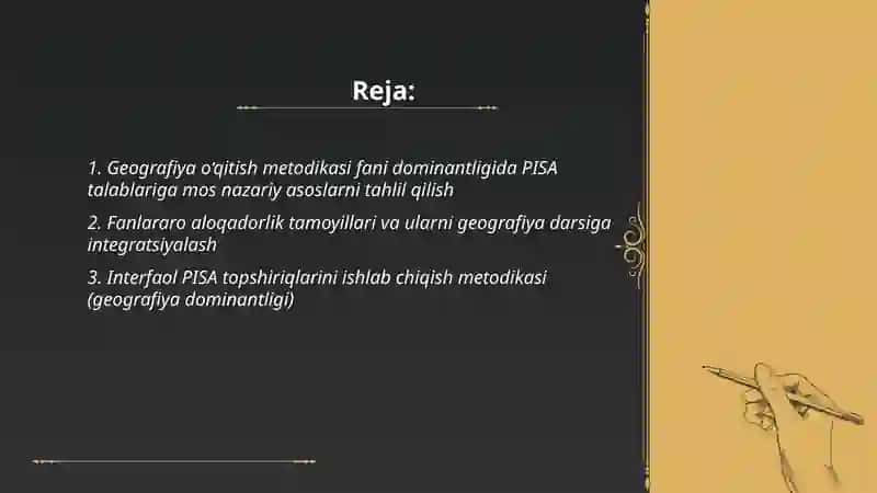Geografiya o‘qitish metodikasi fani dominantligida fanlararo aloqadorlikka asoslangan PISA topshiriqlarini tuzish 2