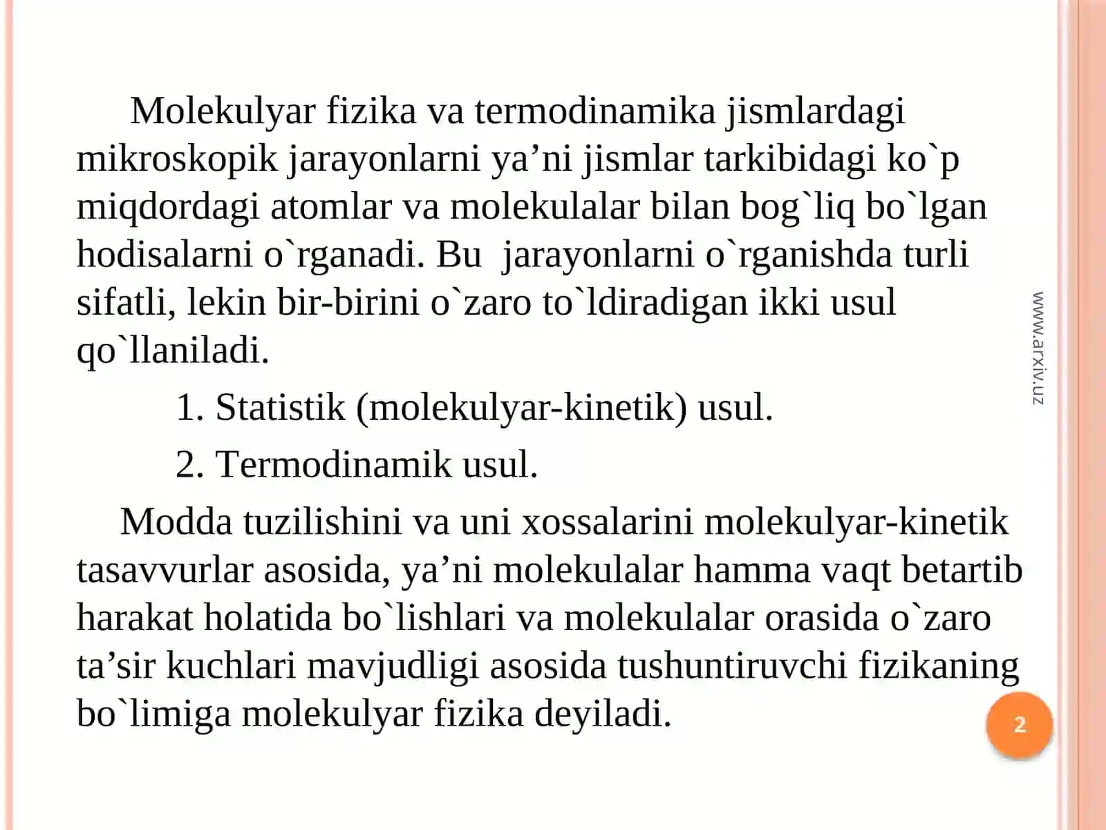 Molekulyar-kinetik nazariyaning asoslari 2