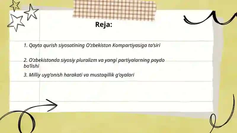 Qayta qurish yillarida Oʻzbekistondaga ijtimoiy va siyosiy vaziyat 2