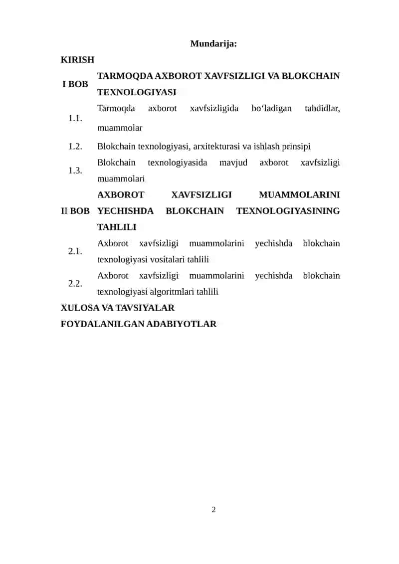 Bitruv malakaviy ishi Tarmoqda axborot xavfsizligi va blokchain texnologiyasi 2