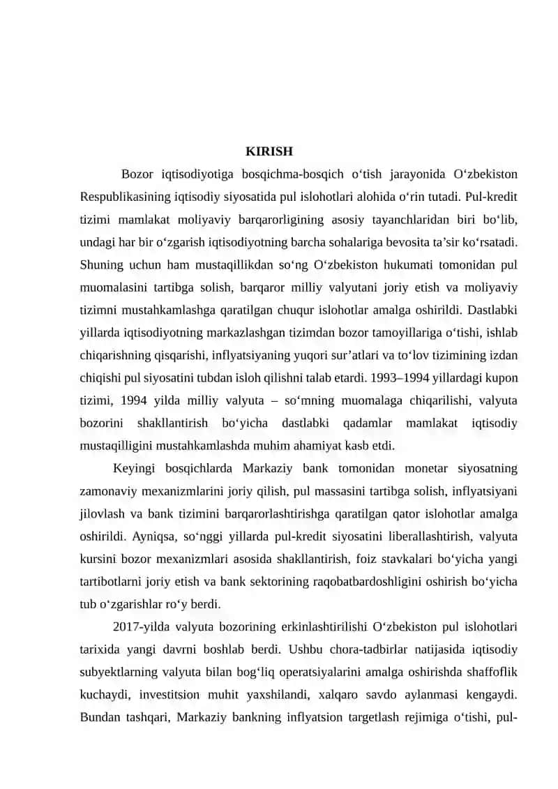 O‘ZBEKISTON RESPUBLIKASIDA PUL ISLOHOTLARI VA ULARNING O‘ZIGA XOS XUSUSIYATLARI 2