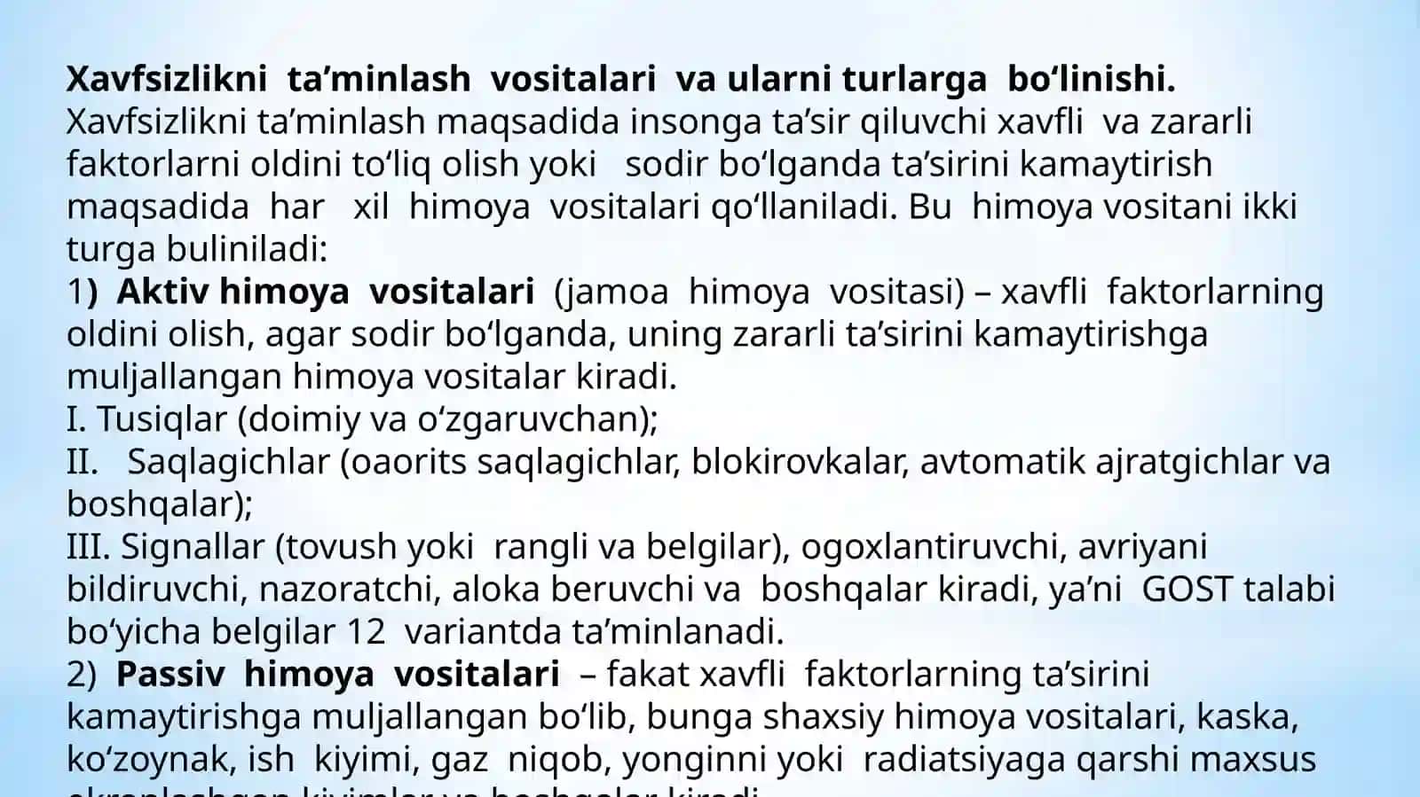 Xavfsizlikni ta'minlash vositalari va ularning turlarga bo'linishi 2