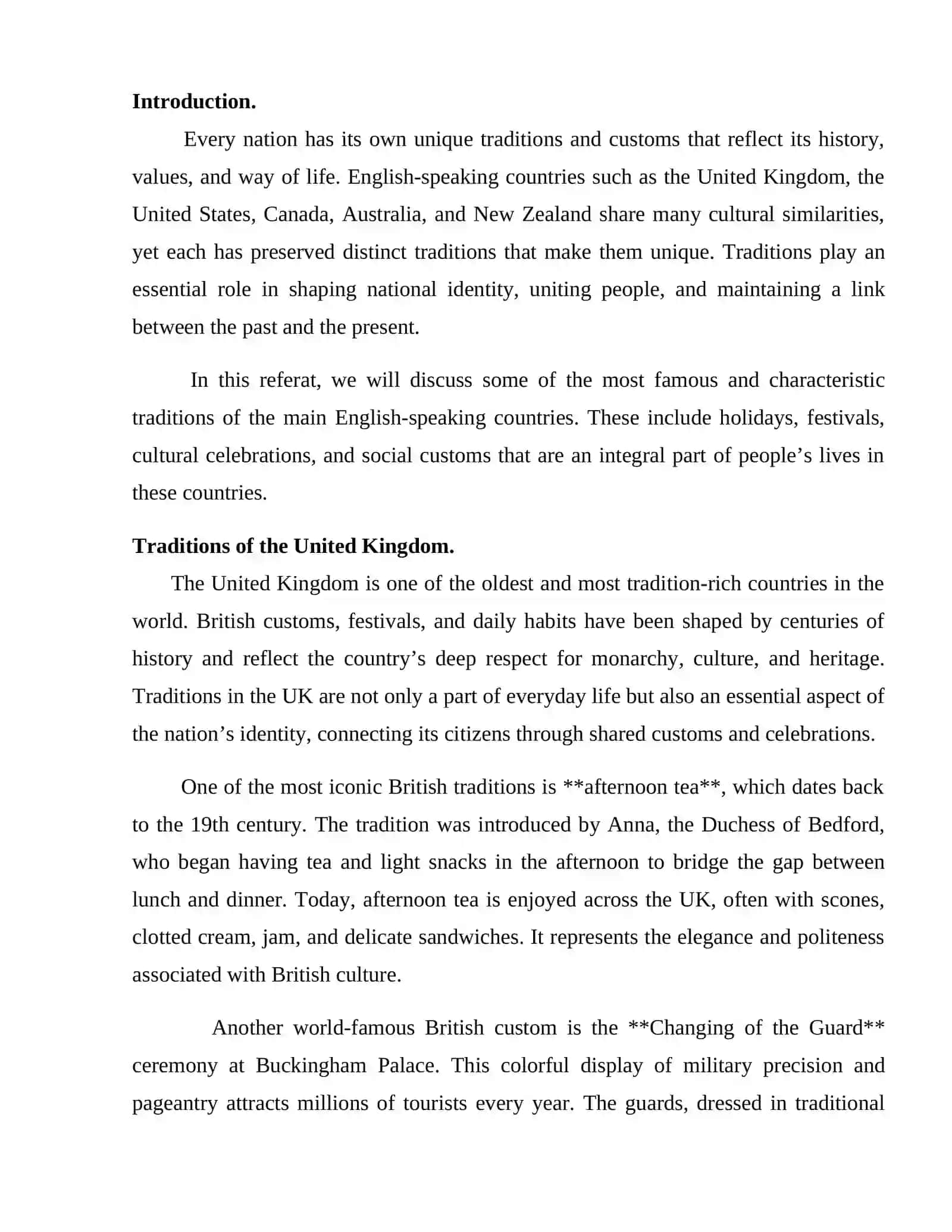 Traditions of English Speaking Countries 2