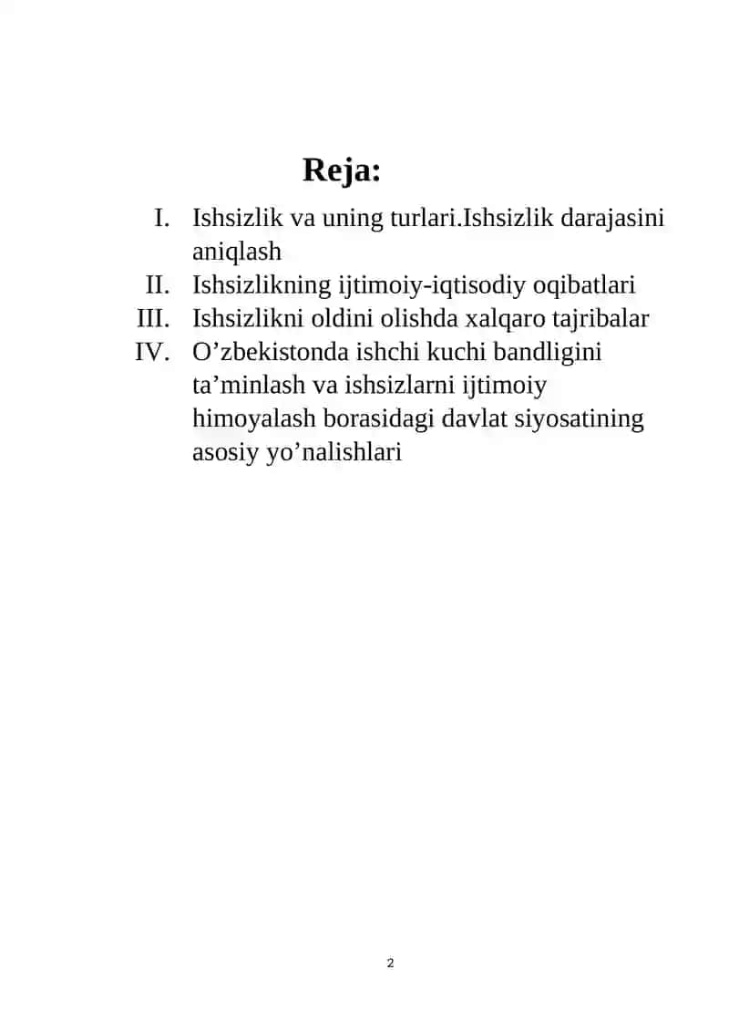 Ishsizlikni kelib chiqishi sabablari va namoyon bo’lish sharoitlari 2