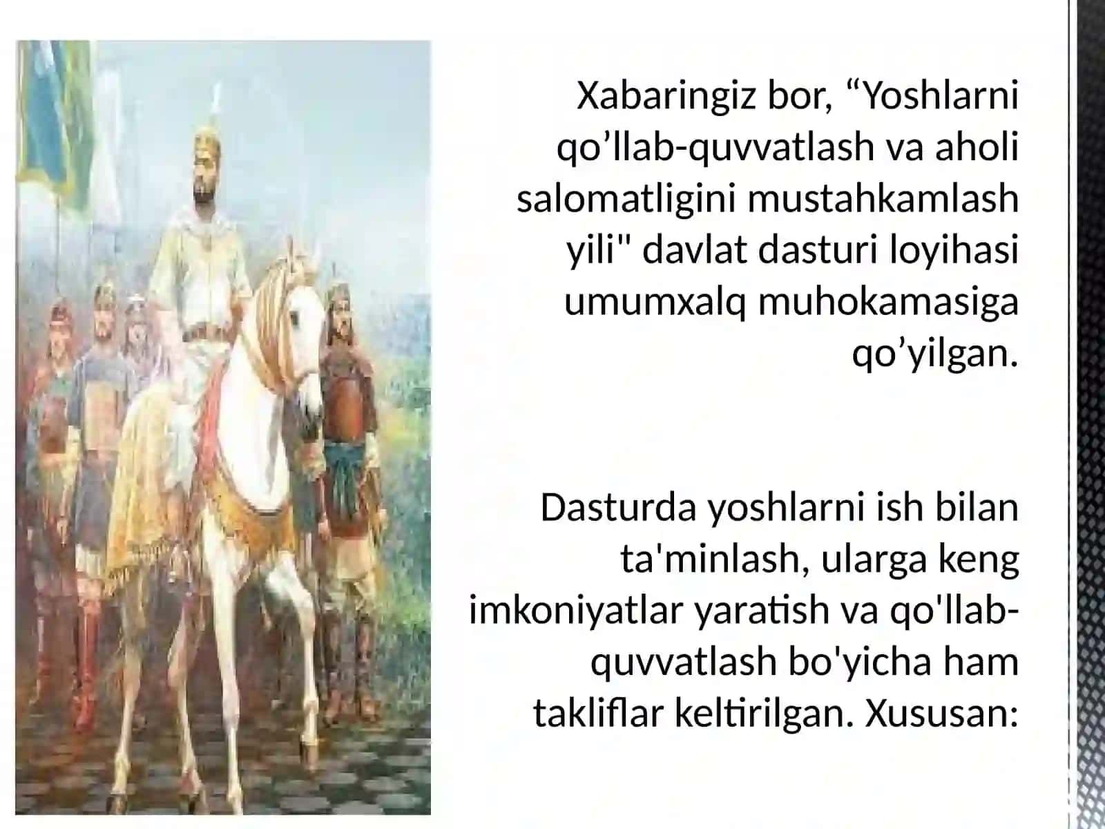 2021 yili yoshlar ni qo'llab-quvvatlash va ahvoli salomatligini mustahkamlash yili 2