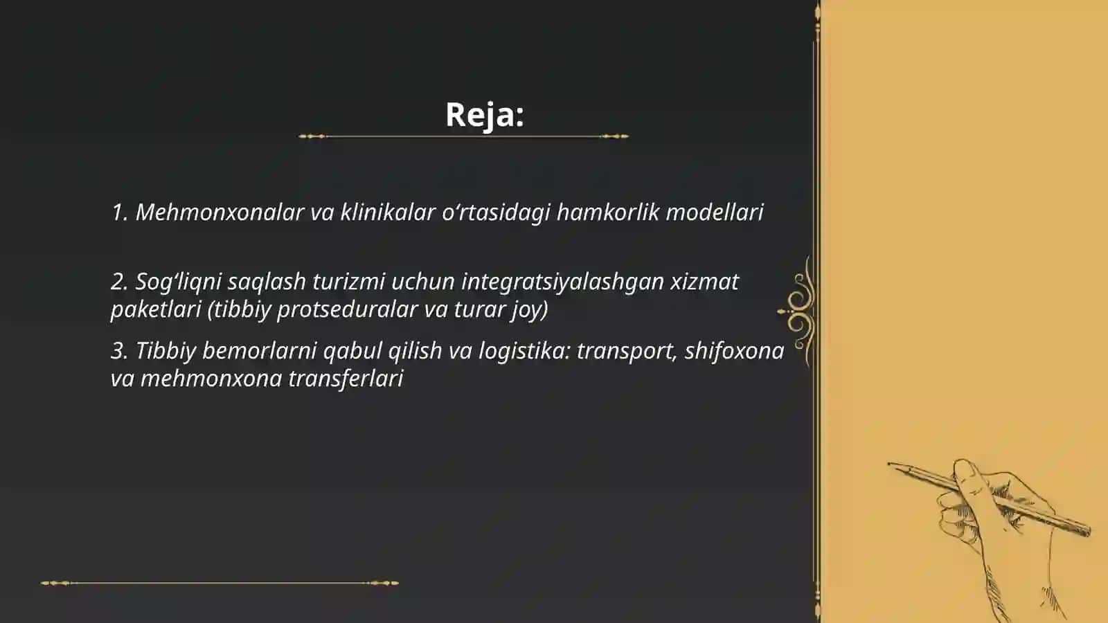 Tibbiyot va sogʻliqni saqlash turizmi: mehmonxonalar va klinikalar hamkorligi 2