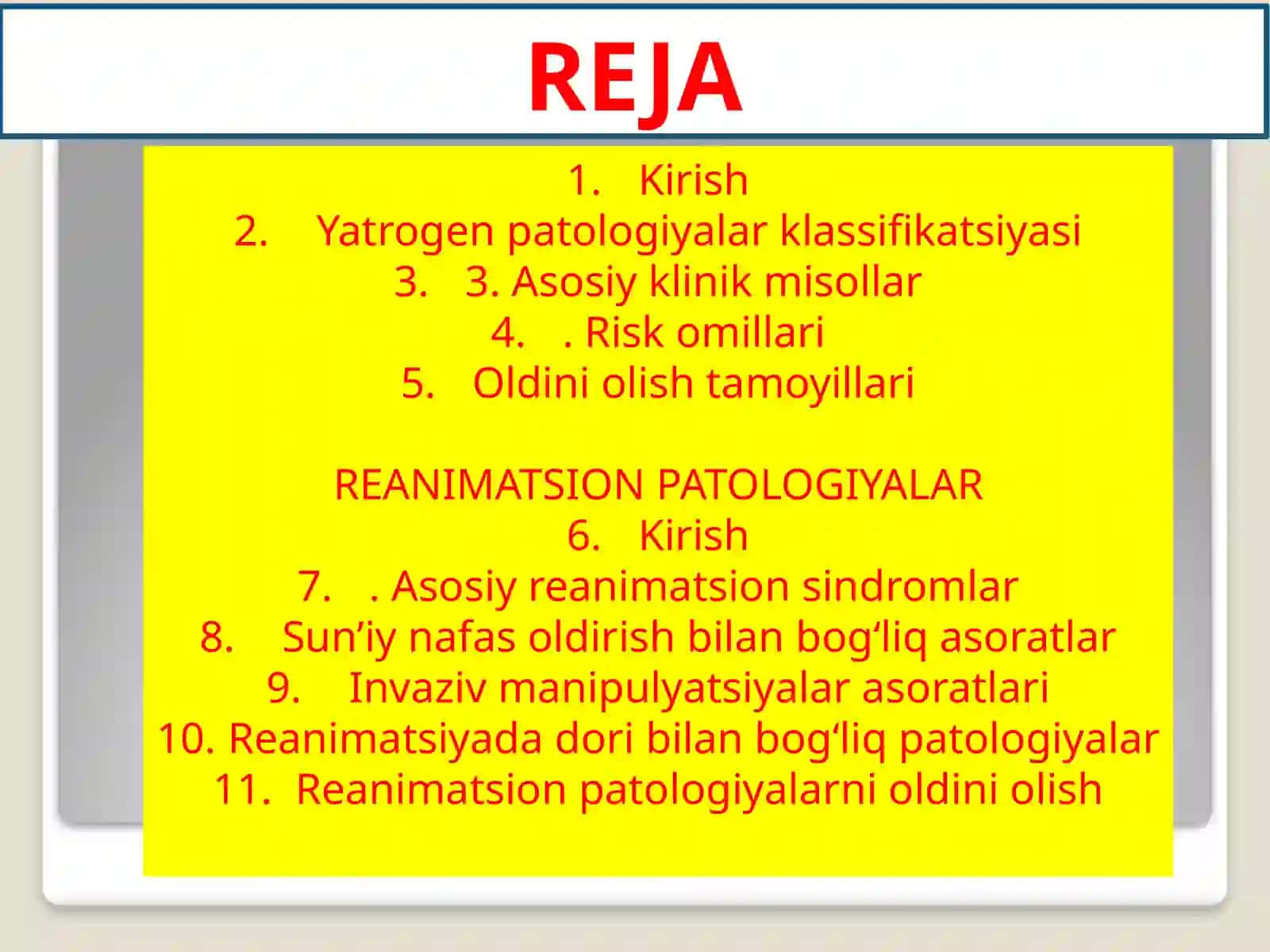 YATROGEN PATOLOGIYALAR. REANIMATSION PATOLOGIYALAR 2