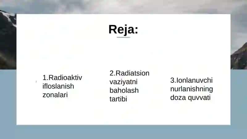 Radioaktiv zararlanish zonalari tavsifi, favqulotda vaziyatlarni baholash 2