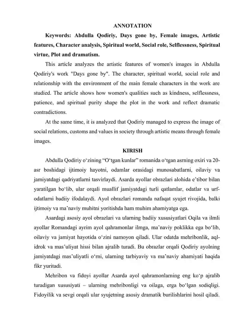 ABDULLA QODIRIYNING “O‘TGAN KUNLAR” ASARIDA AYOLLAR OBRAZINING BADIIY XUSUSIYATLARI 2
