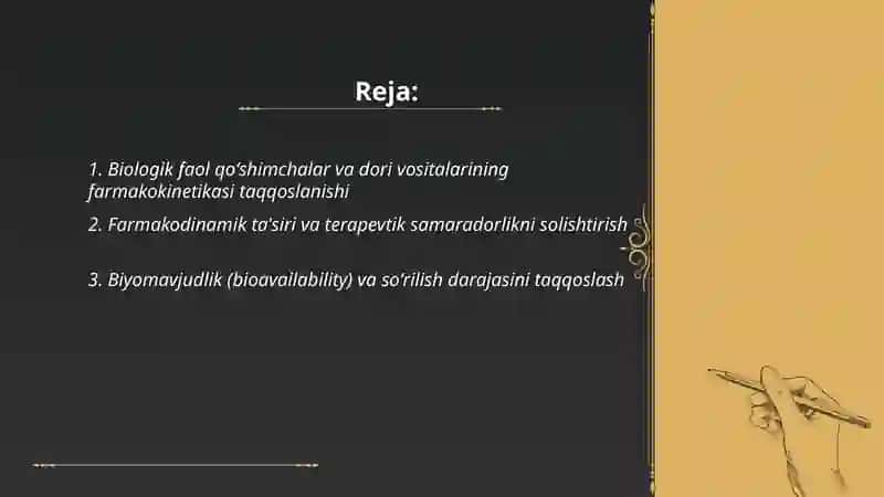 Biologik faol qoʻshimchalar va dori vositalarining qiyosi tahlili 2