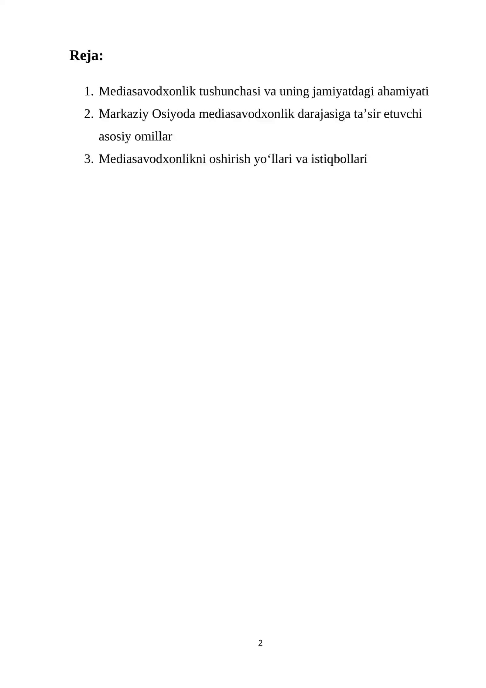 FAN: Mediasavodxonlik va axborat madaniyati 2