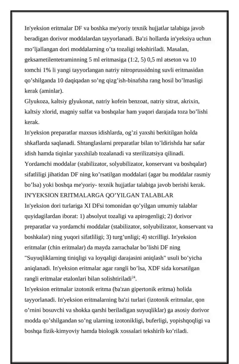 Stabilizator qo’shib tayyorlanadigan in’yeksion eritmalar tayyorlash 2