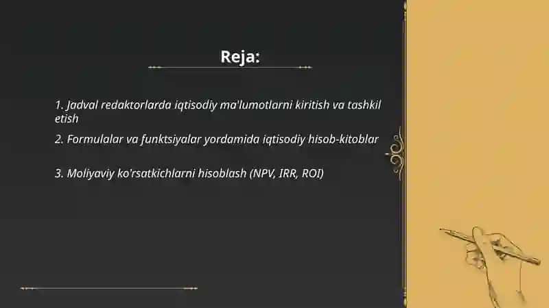 Jadval redaktorlardan iqtisodiy masalalarni yechish 2