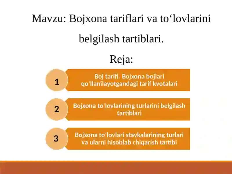 Bojxona tariflari va toʻlovlari 2