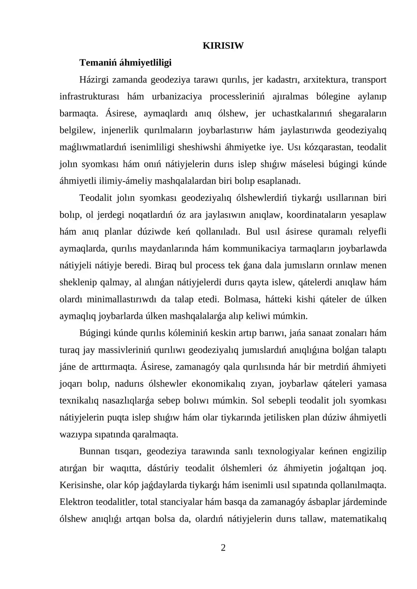 TEODALIT JOLÍ SYOMKASÍNÍŃ TEORIYALÍQ TIYKARLARÍ 2