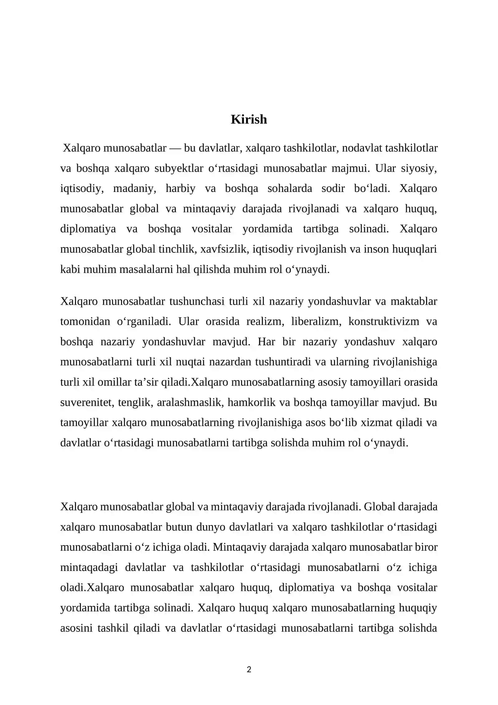 Xalqaro munosabatlardagi ixtiloflar va mojarolar 2