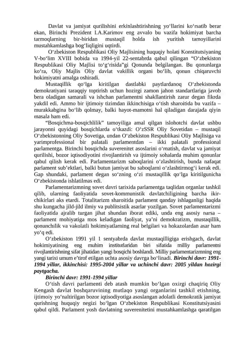 O‘zbekistonda demokratik, fuqarolik jamiyati asoslarining shakllanishi 2