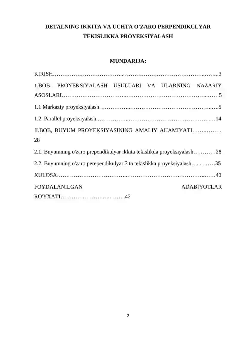 DETALNING IKKITA VA UCHTA O'ZARO PERPENDIKULYAR TEKISLIKKA PROYEKSIYALASH 2