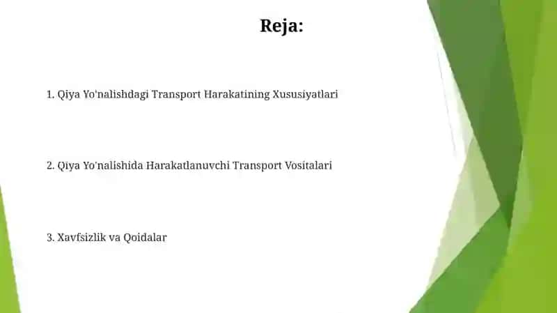 Qiya yoʻnalishda ishlaydigan transport vositalari 2