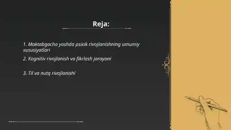 Maktabgacha yosh davrda psixik rivojlanish xususiyatlari 2