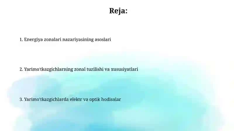 Yarim oʻtkazgichlarning zonaviy nazariyasi asoslari 2