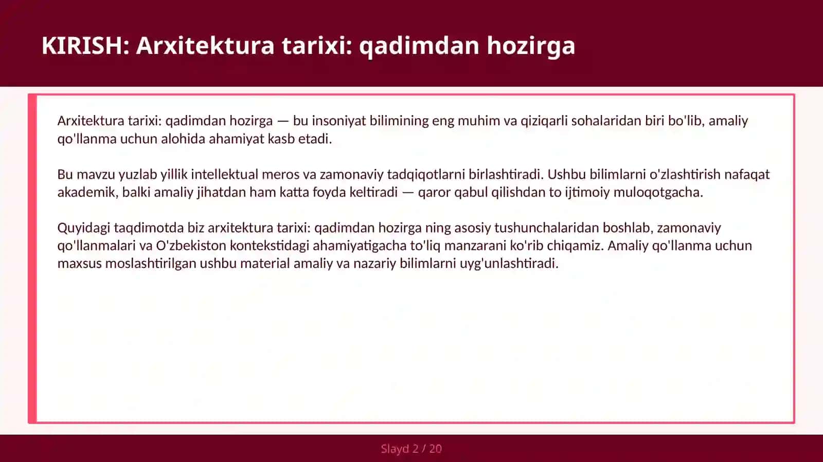 Arxitektura tarixi: qadimdan hozirga 2