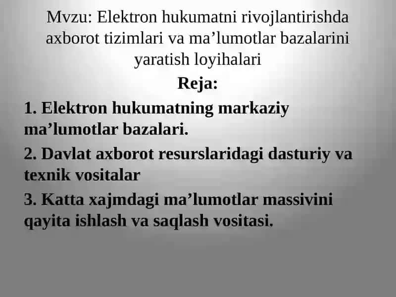Elektron hukumatning markaziy ma’lumotlar bazalari 2