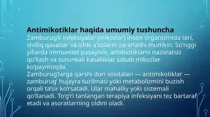 Zamburug‘larga qarshi dori vositalarining klinik-farmakologik xarakteristikasi va qo‘llanilishi 2