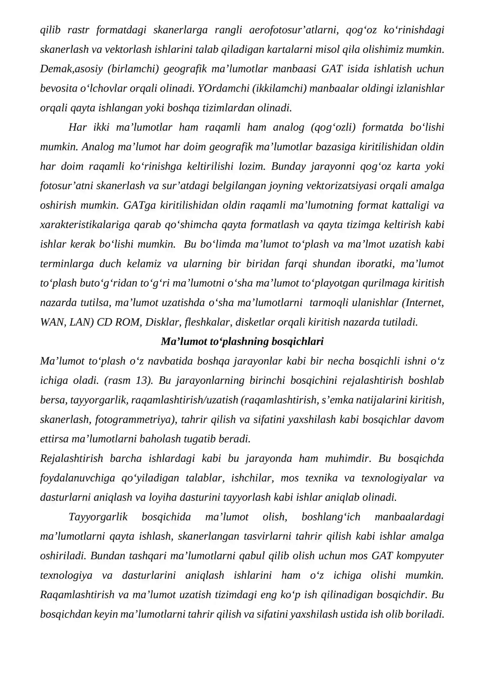 TUPROQSHUNOSLIKDA GEOGRAFIK AXBOROT TIZIMLARI UCHUN MA’LUMOTLARNI YIG‘ISH va kiritish 2