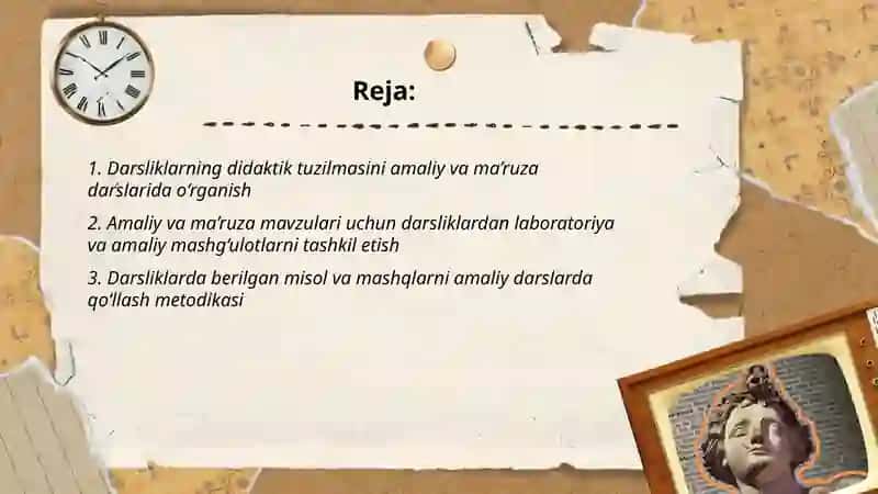 Amaliy va ma’ruza mavzulari doirasida darsliklarni o‘rganish 2