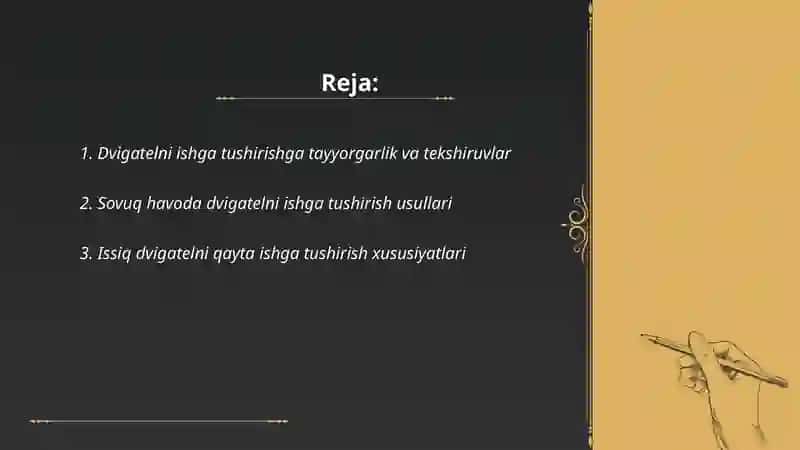 Ichki yonuv dvigatelini ishga tushirish sharoitlari 2