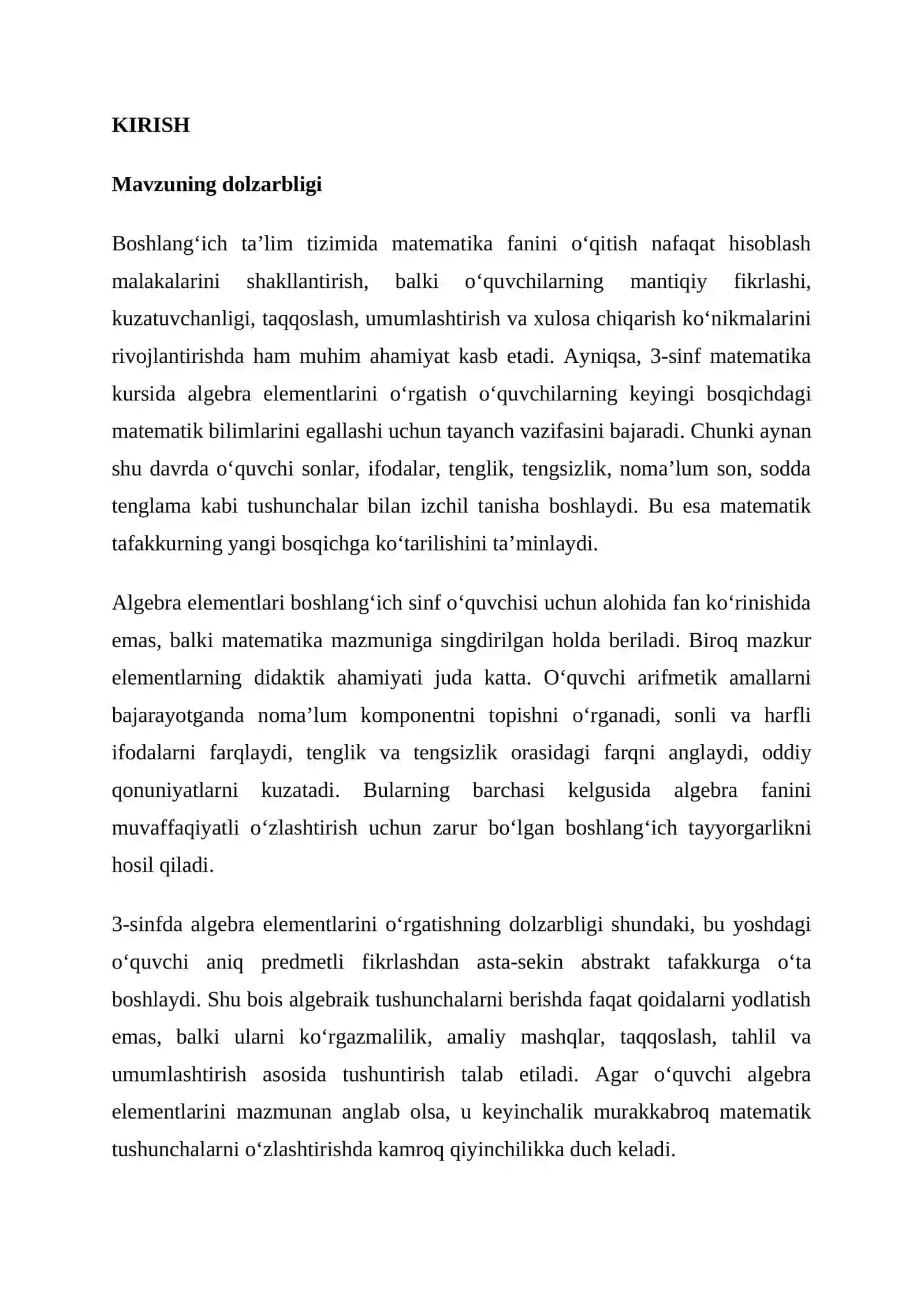 3- SINFDA ALGEBRA ELEMENTLARINI O'RGATISH METODIKASI 2