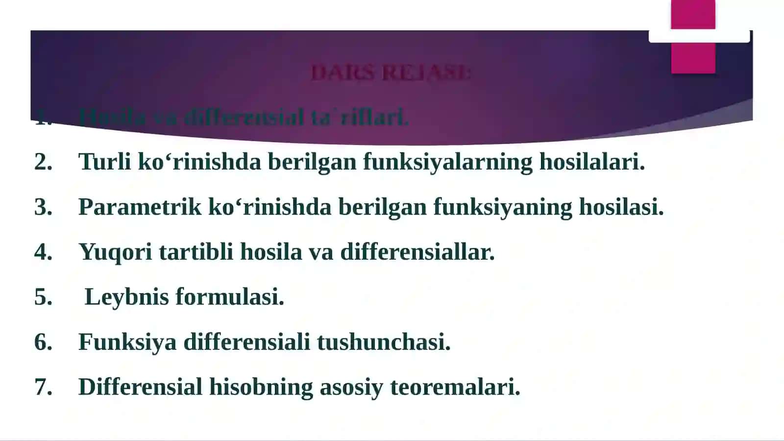 Hosila Tushunchasi va Differensial Hisob 2