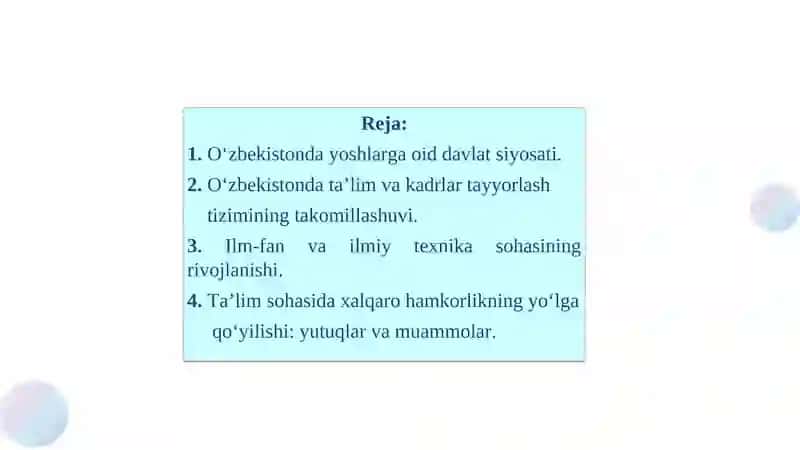 O‘zbekiston Respublikasida ta’lim sohasida amalga oshirilgan islohotlar 2