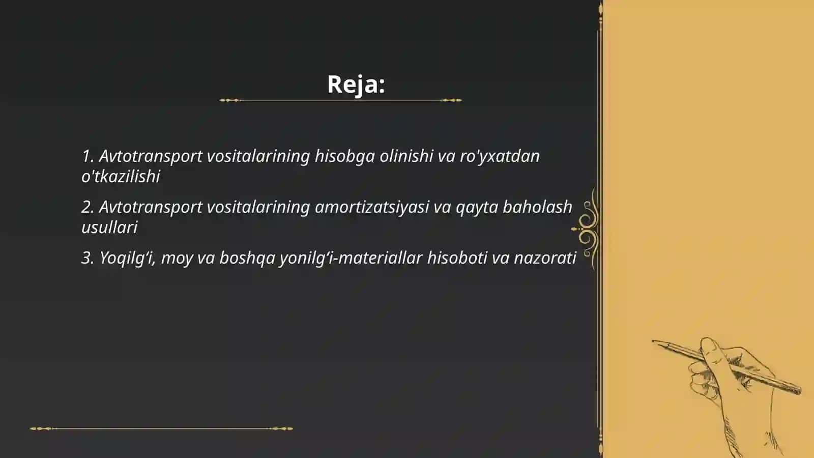 Avtotransport vositalari va ulardan foydalanish hisobi 2