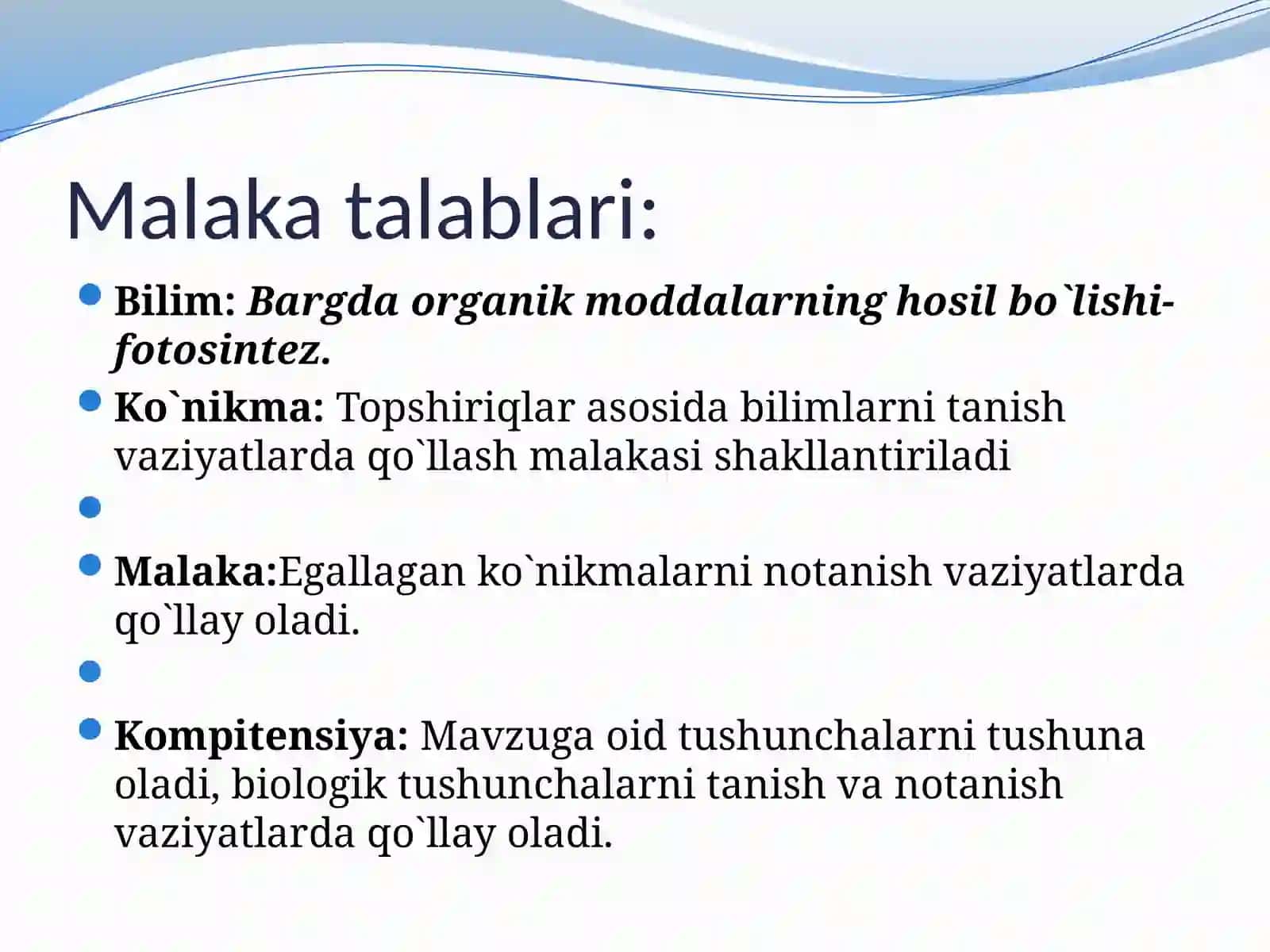 Barglarda organik moddalarning hosil bo`lishi-fotosintez 2